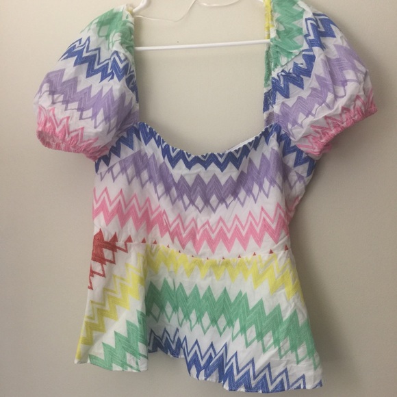NWT Yumi Kim embroidered rainbow peplum top - Picture 4 of 4